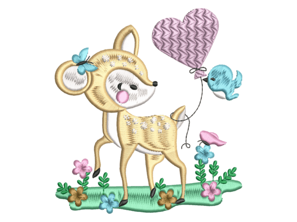 Cute Deer Heart Balloon Embroidery