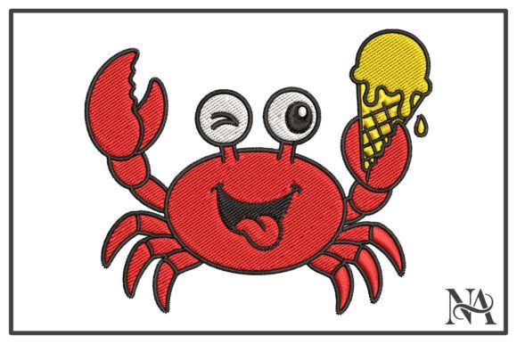 Funny Crab with Ice Cream Embroidery