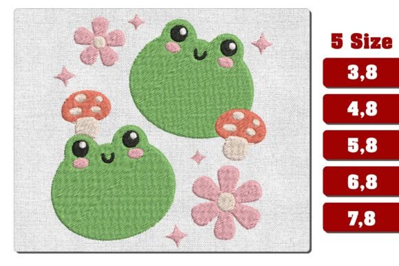 Kawaii Frog Mushroom Flower Embroidery