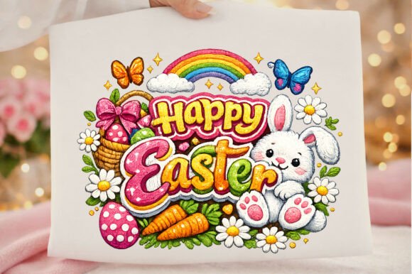 Preppy Embroidery Happy Easter Hand Draw