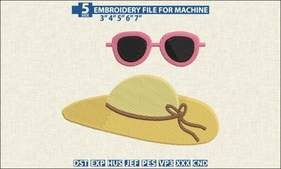 Summer Hat Sunglasses DST PES Embroidery