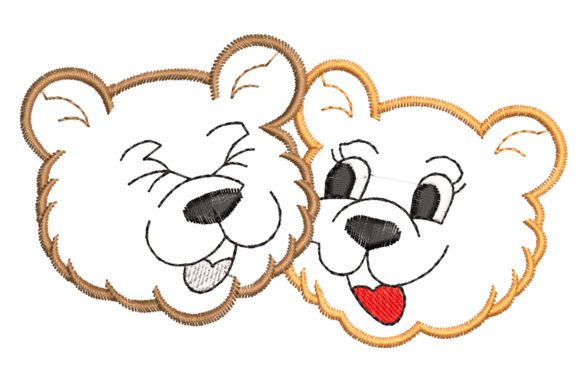 Two Cute Bear Faces Embroidery Design