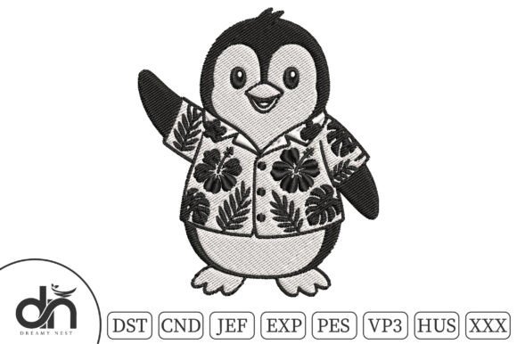 Waving Hawaiian Shirt Penguin Embroidery